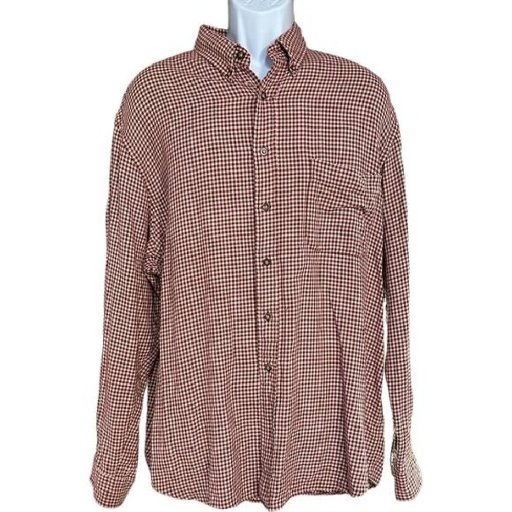 Mens Eddie Bauer AKA Red & White Checkered Cotton Shirt XL Long Sleeve Button-Up